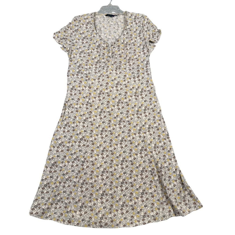 Boden Womens 20R US 16 Floral Cottage Core Prairie V-Neck Midi Dress Grey Yellow